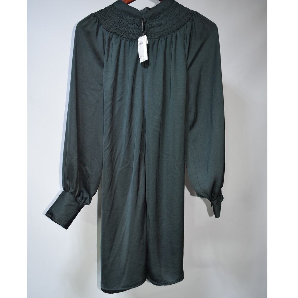 Banana Republic Women’s Small Dark Green Smocked High Neck Long Sleeve Dress NWT